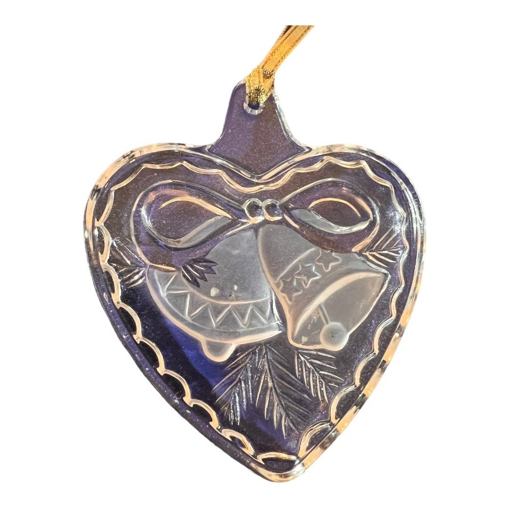 2 MIKASA Crystal Heart Shape Ornaments Relief Etched With Bells, Cardinal 3.5" - Picture 4 of 6